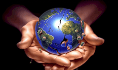 real world data governance logo with hands holding globe
